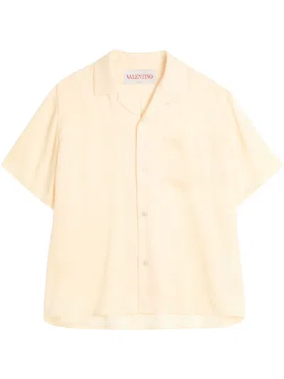 Valentino Silk Toute La V Bowling Shirt In Yellow