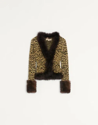 Valentino Jacquard-strickjacke Mit Animalprint Aus Lurex Frau Animalier Xs In Animal Print