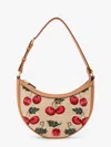 Valentino Jacquard Synthetic Rafia Shoulder Bag With Cherryfic Motif And Leather Profiles In Beige