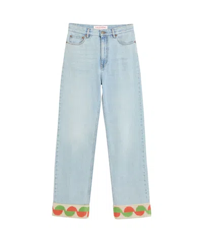 VALENTINO VALENTINO JACQUARD-TRIM STRAIGHT LEG JEANS