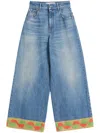 Valentino Garavani Light Blue Jeans With Logo Patch On The Back And Jacquard Cuffs In Denim Woman In Blue