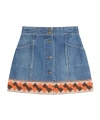 Valentino Garavani Denim Mini Skirt With Jacquard Trim In Blue