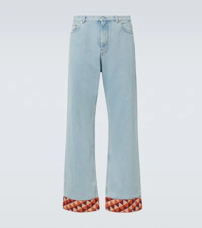 VALENTINO JACQUARD-TRIMMED WIDE-LEG JEANS