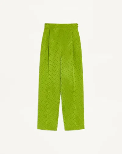 Valentino Jacquard Trousers In Medium Plus De Pois Polka Dot Silk-linen Woman Avocado 44 In Green