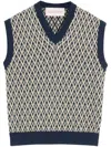 Valentino Men's Navy Virgin Wool Vest With Pattern In Blue
