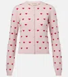 Valentino Jacquard Hearts Wool-cashmere Cardigan In Pink
