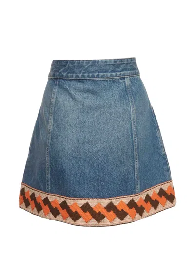 Pre-owned Valentino Jacquard-trim A-line Mini Skirt In Blue