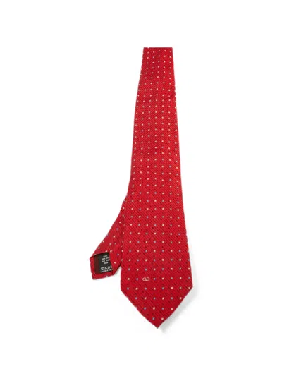 Pre-owned Valentino Garavani Jacquard-woven Tie In Red