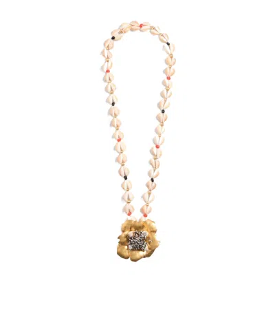 VALENTINO GARAVANI JARDIN AQUATIQUE NECKLACE IN METAL, FABRIC, SHELLS, CORAL AND ONYX