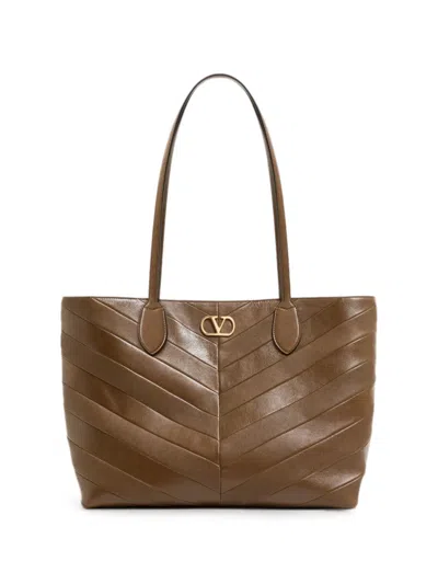 Valentino Garavani Jean Medium Shopping Bag In Nappa With Chevron Motif In Orange