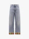 Valentino Garavani Light Blue Jeans With Logo Patch On The Back And Jacquard Cuffs In Denim Woman In Blue