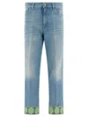 Valentino Heart Court Straight Jeans With Embroidered Hem