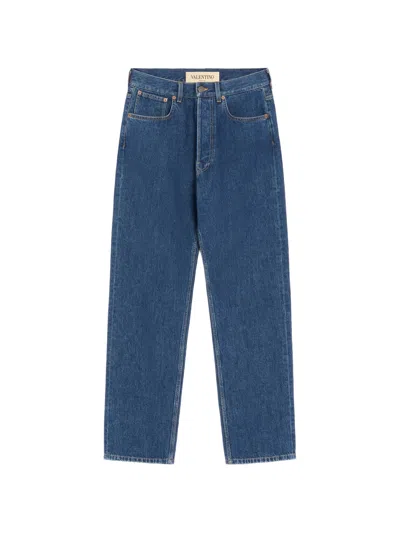 Valentino Denim Five Pocket Straight Leg Jeans In Blue