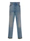 Valentino Garavani Medium Blue Floral Piped Jeans In Blue