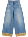 Valentino Garavani Light Blue Jeans With Logo Patch On The Back And Jacquard Cuffs In Denim Woman In Blau