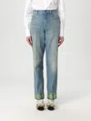 Valentino Medium Blue Jeans With Green Embroidery, Straight Leg, High Waist In Blue