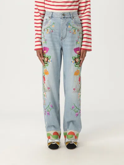 Valentino Embroidered Straight-leg Jeans In Blue