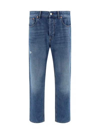 Valentino Jeans With Embossed Logo In Medium Blue Denim
