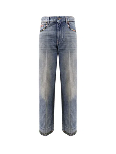Valentino Jeans With Floral Print Fabric Border Detail In Blue