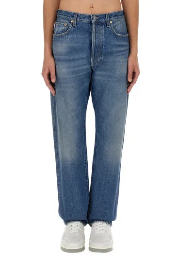 Valentino Rockstud-detail Straight-leg Jeans In Blue