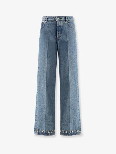 Valentino High Waist Wide-leg Trousers With Metallic Studs In Blue