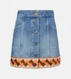 Valentino Garavani Denim Mini Skirt With Jacquard Trim In Blau