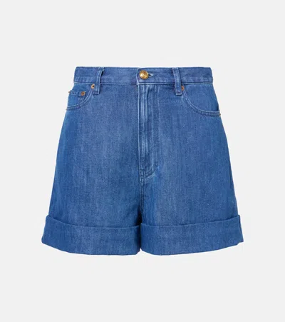 Valentino Jeansshorts Aus Baumwolle Und Leinen In Blau