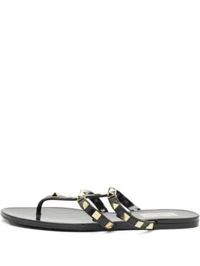 Pre-owned Valentino Garavani Jelly Studded Slides In Black