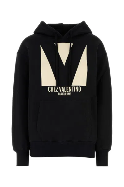 Valentino Garavani Cotton Hoodie With Print In Black