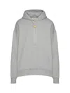 Valentino Logo Plaque Drawstring Hoodie In Grey Melange