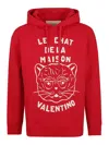 Valentino Cotton Sweatshirt With Hood And Graphic Print In Red