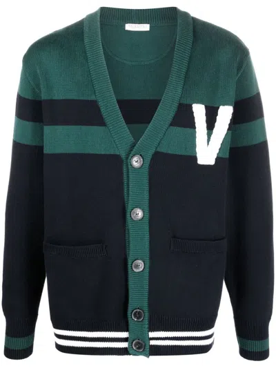 Valentino Jerseys & Knitwear In Navy/english Green/avorio