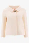 Valentino Garavani White Jacket With Spread Collar And Front Jewel Button In Wool And Silk Woman In Ivory