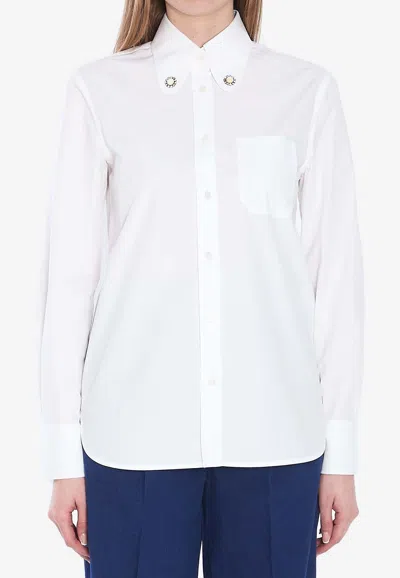 Valentino Jewel Embellished Long-sleeved Shirt In White