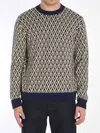 Valentino Crewneck Wool Jumper With Toute La V Jacquard Pattern In Blue