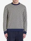 Valentino Crewneck Wool Jumper With Toute La V Jacquard Pattern In Blue