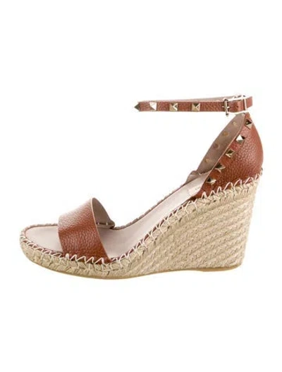 Pre-owned Valentino Garavani Jute Colorblock Pattern Espadrilles In Brown