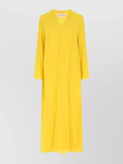 Valentino Kaftan Midi Dress With V-neck And 3/4 Sleeves In Yellow