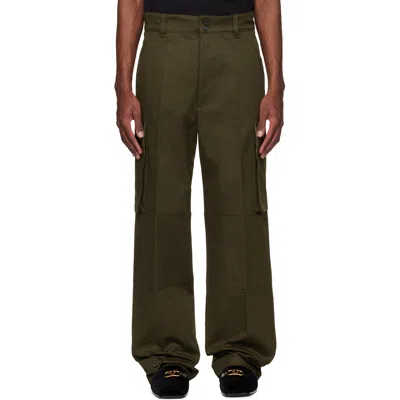 Valentino Khaki Cotton Gabardine Cargo Pants In Green