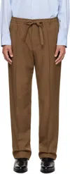 Valentino Khaki Techno Drape Gabardine Trousers In Brown