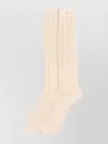 Valentino Knee-high Knitted Socks Intricate Pattern In Neutral