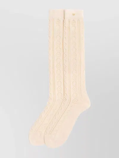Valentino Knee-high Knitted Socks Intricate Pattern In Neutral
