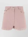 Valentino Knee Length Shorts Frayed Hem Floral Pockets Belt Loops In Pink