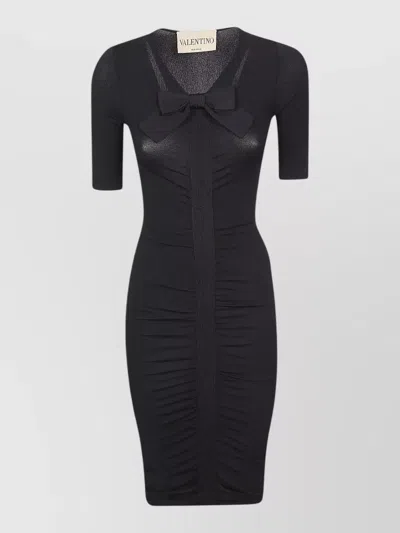 Valentino Knit Dress Ruched Front Bow Detail In Black