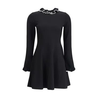 Valentino Ruffled High-neck Dress In Black
