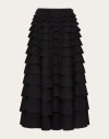 Valentino Tiered Ruffle Wool-blend Midi Skirt In Black