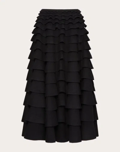 Valentino Tiered Ruffle Wool-blend Midi Skirt In Black