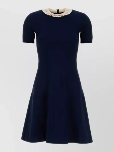 Valentino Knit Mini Dress Scalloped Collar Short Sleeves In Blue