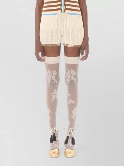 Valentino Knit Shorts Striped Pattern Ribbed Waist