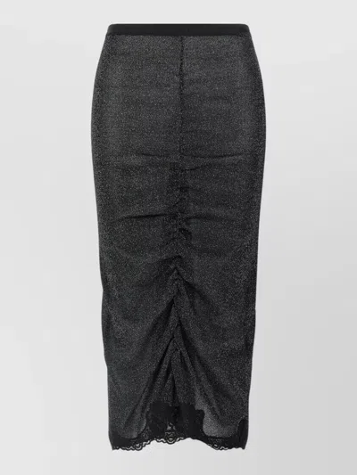 Valentino Knit Skirt Sheer Glitter Ruching Lace In Black